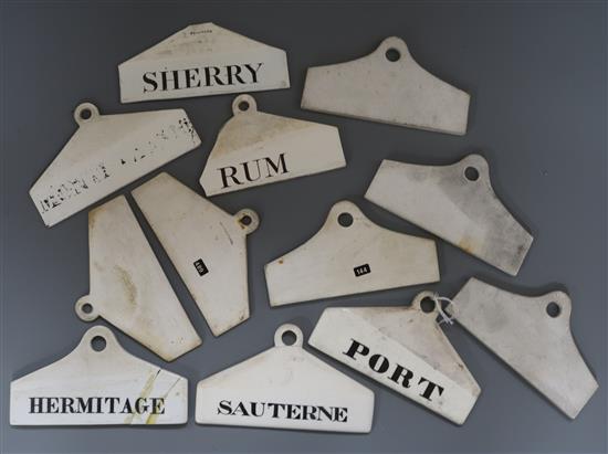 Twelve 19th century pottery bin labels, Wedgwood and others